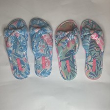 Pair Lot Of 2 Lilly Pulitzer Pool Slippers My Little Peone 9-10 Rainforest L/xl