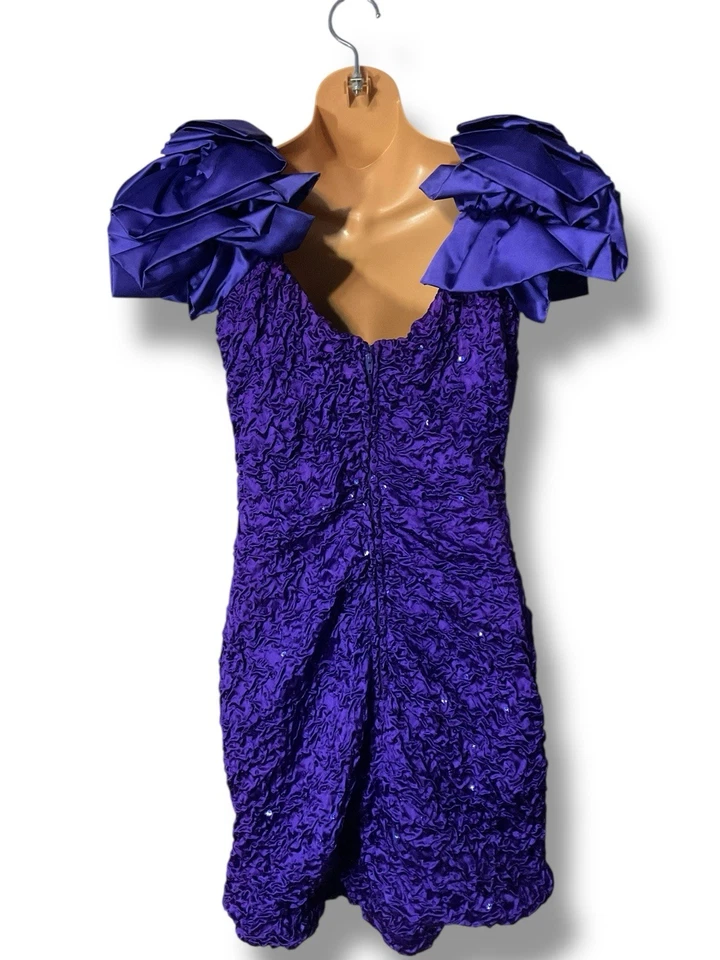 Vtg 80s Zum Zum Purple Metallic Sequin Strapless Prom Dress Size 9-10 Glam - Image 4 of 4