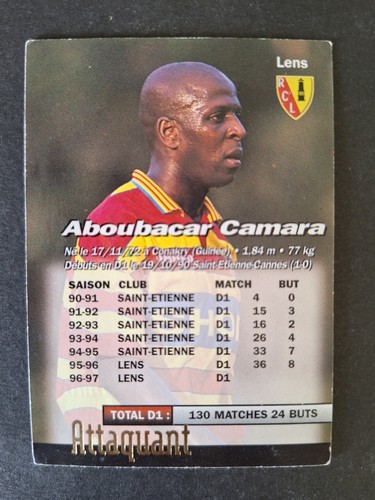 Aboubacar Camara 080 RC Lens Tarjetas De Fútbol Oficiales Panini 1997 Francia - Imagen 2 de 2