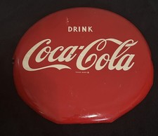 Rare Drink Coca-Cola button painted soda pop sign 16 inch-vintage collectible 