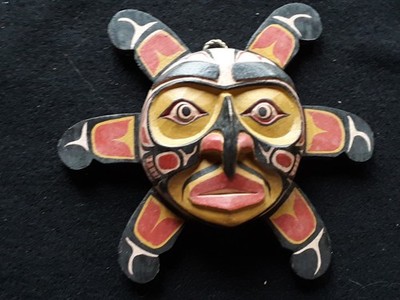 NORTHWEST COAST CLASSIC DESIGN, ''YELLOW HAWK & SUN''  EFFIGY MASK, WY-0626*08441