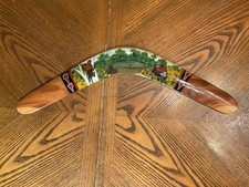 18.5" Handpainted Australian Wood Boomerang Souvenir Art Decor Kangaroo 1997 D2