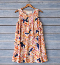J Jill Dress Medium M Blue Orange Paisley Rayon Layered Sleeveless Shift Knee