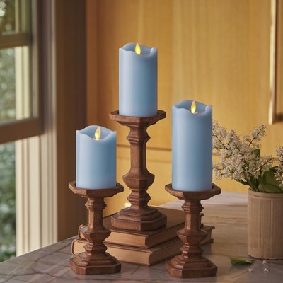 Luminara Flameless LED Candle Set of 3 - Pastel Blue, Real Wax Pillars