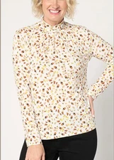 Susan Graver Size 3X Neutral Printed Long Sleeve Liquid Knit Mock Neck Top