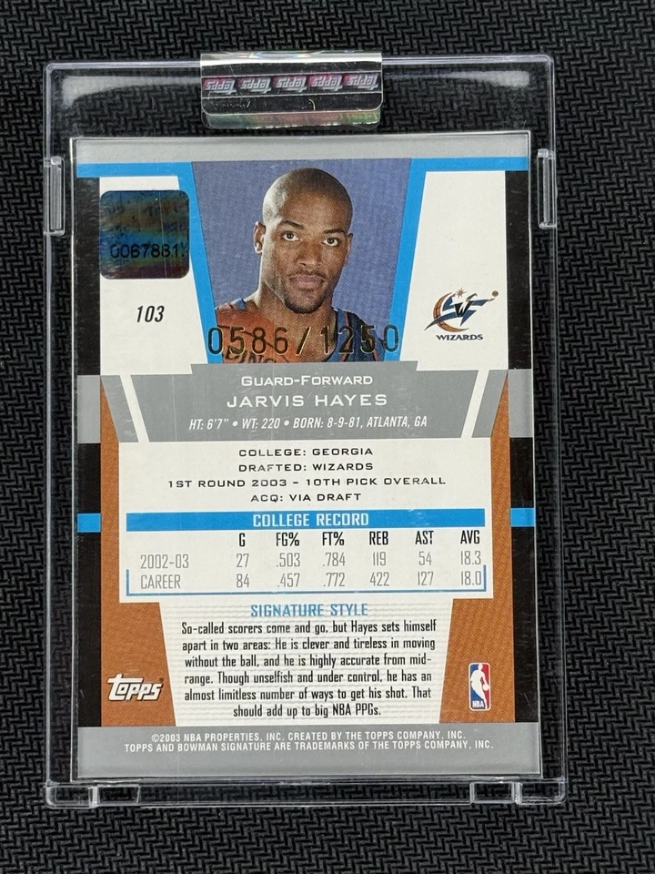 2003-04 Bowman Signature - Jarvis Hayes #103/1250 - RPA sin circular - Wizards Foto 2 de 2
