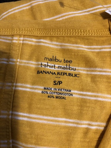 Banana Republic Malibu Tee Striped V-Neck Size Small Cotton Blend Mustard Yellow - Picture 2 of 3