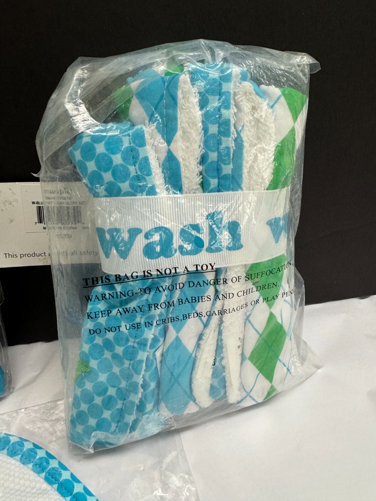 Mudpie Initial "W" Baby Bib Burp Cloth Washcloth SET ARGYLE Blue White Preppy