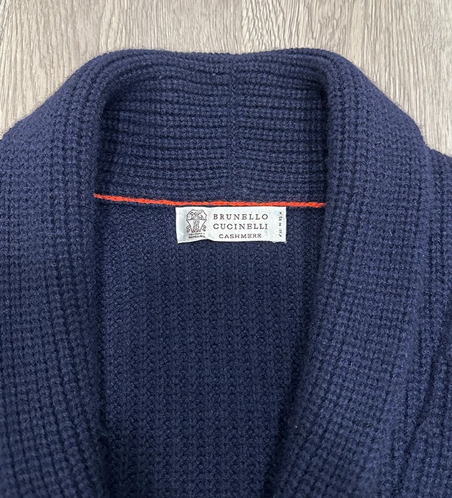 Brunelli Cucinelli Navy Shawl Cardigan Wool Cashmere Silk Blend IT 52 / L Large - Image 3 of 4