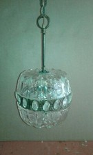 LAMPADARIO ANNI 50-60 DUE COPPE IN VETRI MOLATI CON FASCIA IN OTTONE+GOCCE 