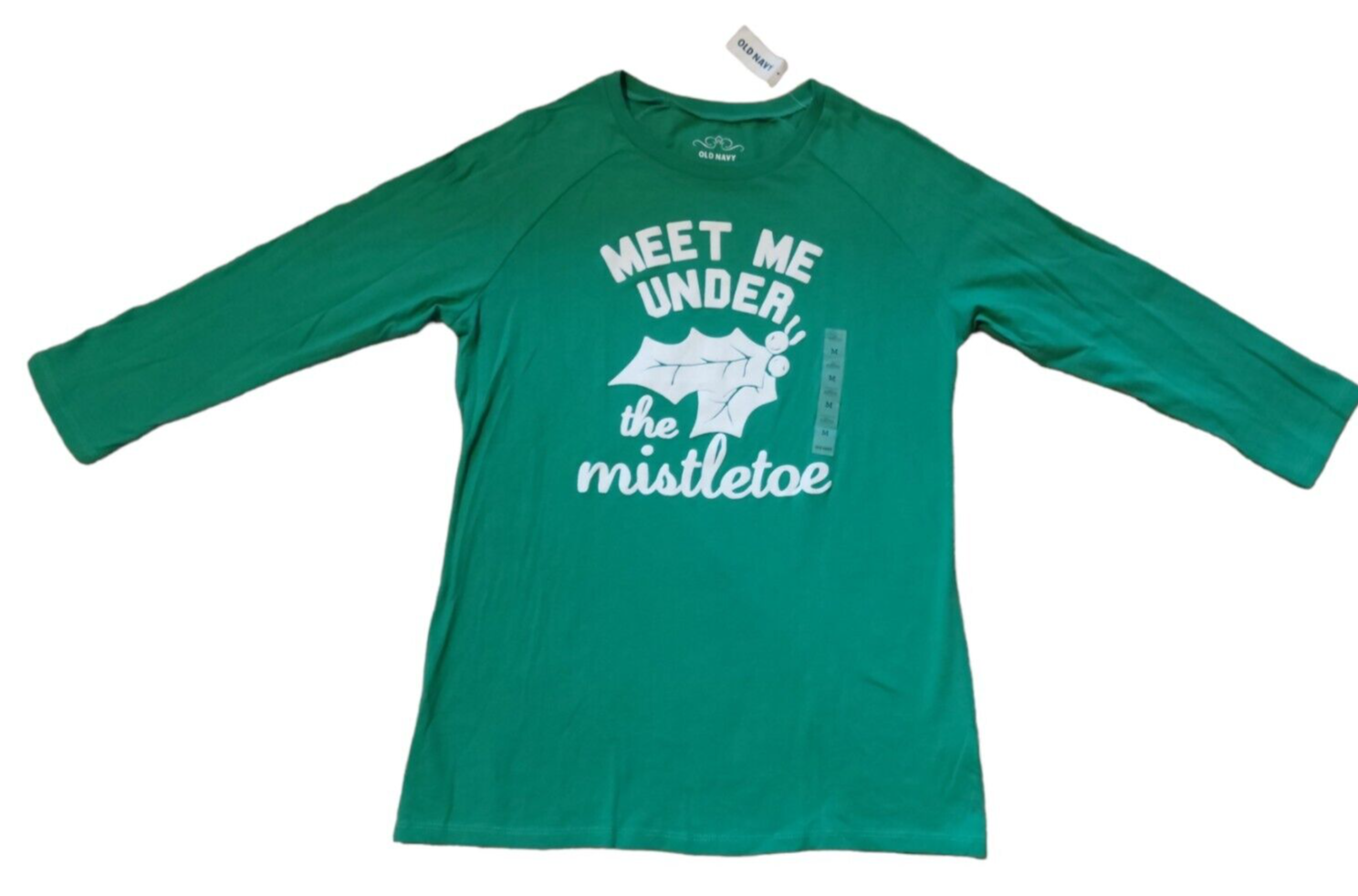Old Navy Women’s Christmas Mistletoe Irish Green TShirt Size M New