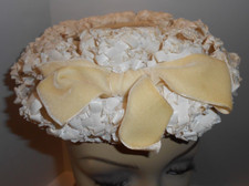 Women's Vintage Hat Shelbert Designs Popcorn Straw Yellow Bow Small 20" Fashions