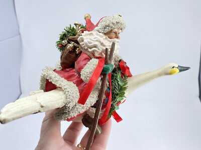 Vintage Santa Riding Swan Figurine Christmas Decor Made in Japan Missing Stand