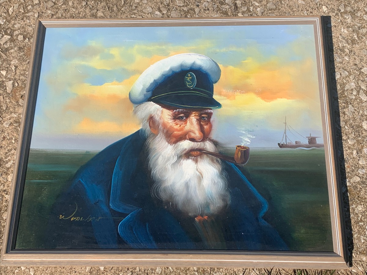 Artistic Interiors ORIGINAL Oil Painting Canvas Framed Old Man SEA