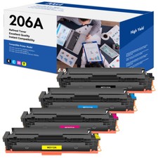 4 PK Toner Compatible with HP 206A W2110A LaserJet M283fdw M255dw M282nw No Chip