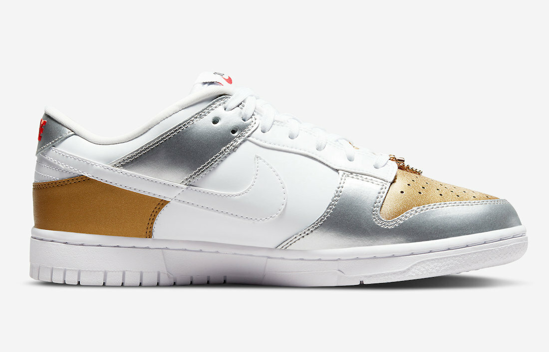 NEW Nike Dunk Low SE Shoes Gold White Silver DH4403 700 - SIZE 7