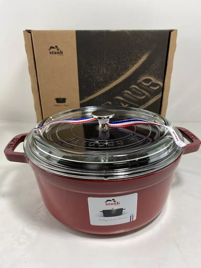 Staub Cast Iron 4-qt Round Casserole with Glass Lid - Cherry for sale  online