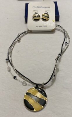 Vintage Croft & Barrow Silver Tone Triple Strand Necklace & Earrings NWT
