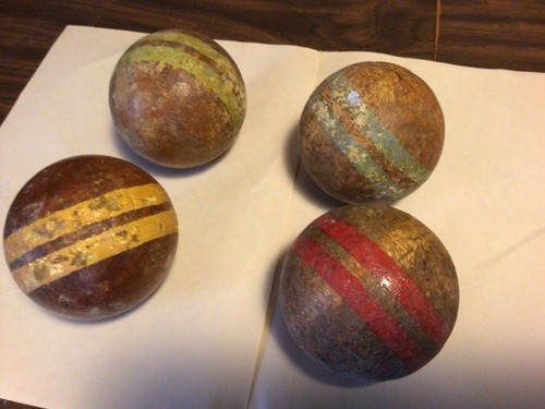 Vintage Lot of 4 Wooden Croquet Balls Striped Rustic Primitive 2 Stripes
