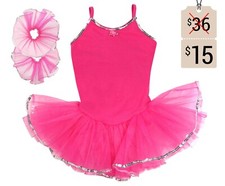 Girls' Magenta Camisole Leotard Dance Costume Dress with Separate Arm Sleeves