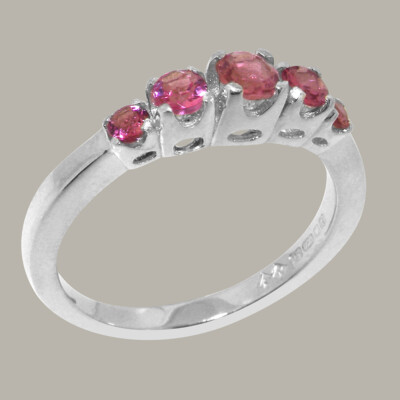 Solid 9k White Gold Natural Pink Tourmaline Womens band Ring - Sizes J to Z