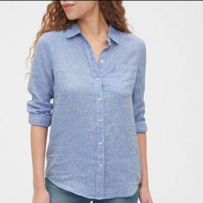 GAP Light Blue 100% Linen Boyfriend Shirt MEDIUM S/539258-01 | eBay