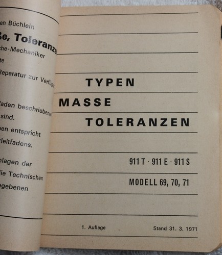 Porsche 69,70,71 Models 911T, 911E,911S technical specs 1971 1st German Edition - Picture 5 of 7