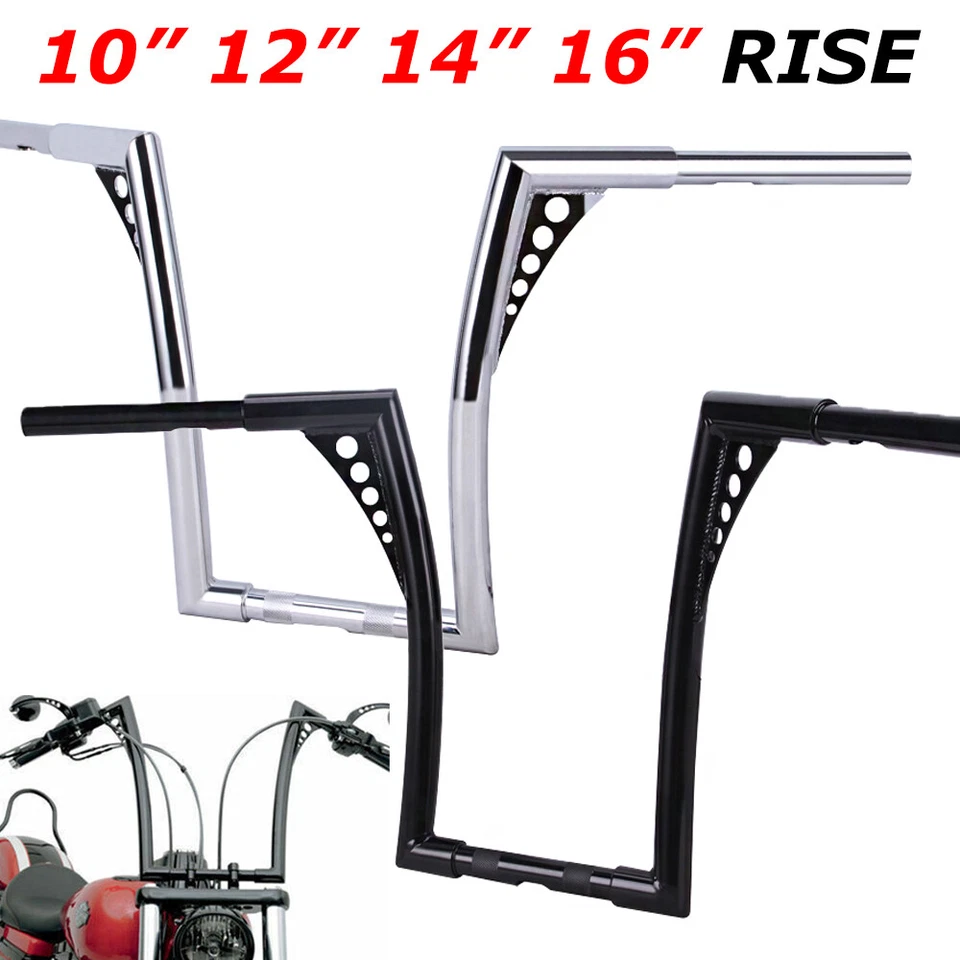 10" 12" 14" 16" Rise Ape Hanger Handlebars For Harley Sportster Iron XL 1200 883 Foto 3 de 4