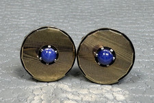 Vintage Blue Stone Yellow Gold Plated Cuff Links