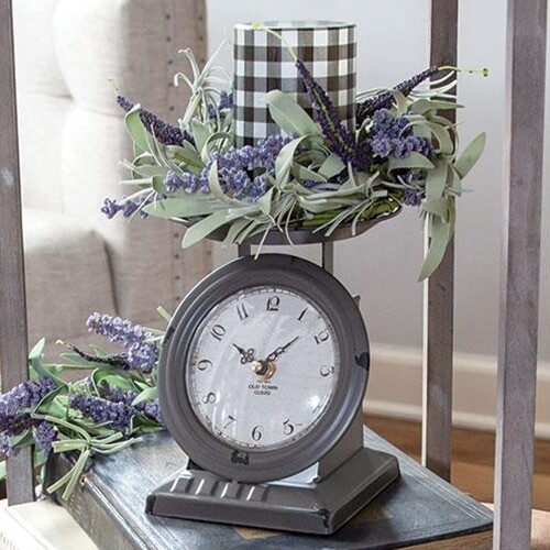 Farmhouse Kitchen SCALE CLOCK Country Dark Gray Chippy Finish Metal Cottage NEW-image