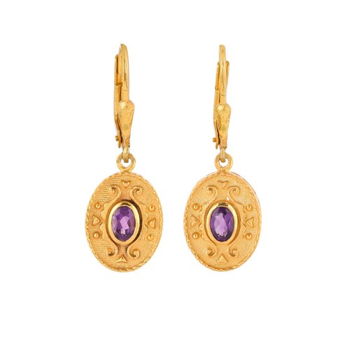 Vintage Look Amethyst 14K Gold Plated Earring - Picture 2 of 5