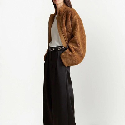 KHAITE 80s Lamb Plush Silhouette Standing Neck Ultra Short Jacket for Women Warm