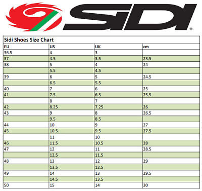 Sidi Size Chart - Greenbushfarm.com