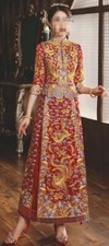 New Traditional Chinese Wedding Dress Dragon Phoenix Embroidery Red Gold Qun Kwa