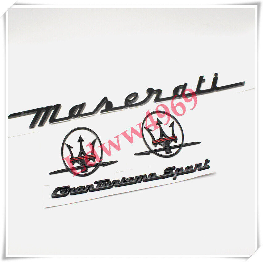 4pc Glossy Black Emblem Badges for Maserati GranTurismo Trunk & Sides