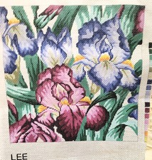 Hand Painted by Lee Bearded Irises Needlepoint Canvas 10" X 10" New Old Stock