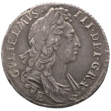 1696 E Shilling William III Coin UK Exeter Mint 1st bust (MO4411-)