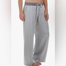 PJ Harlow Jolie Pajama Pant Women Large Satin Gray Silver loose relaxed soft