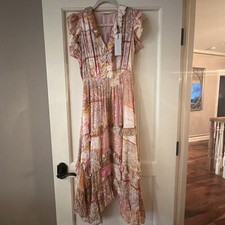 NWT Elie Tahari Pink and Yellow Sleeveless Summer Midi Dress Size Medium M
