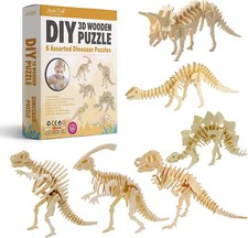 6 in 1 Wooden 3D Puzzles Hand Crafts Dinosaur Animals Bundle Dino Set DIY Gifts