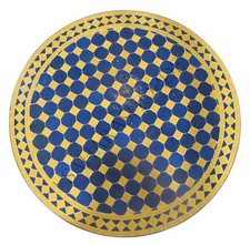 Tisch Esstisch Gartentisch Balkon Mediterran Mosaiktisch Rund Ø 80 cm Blau-Gelb