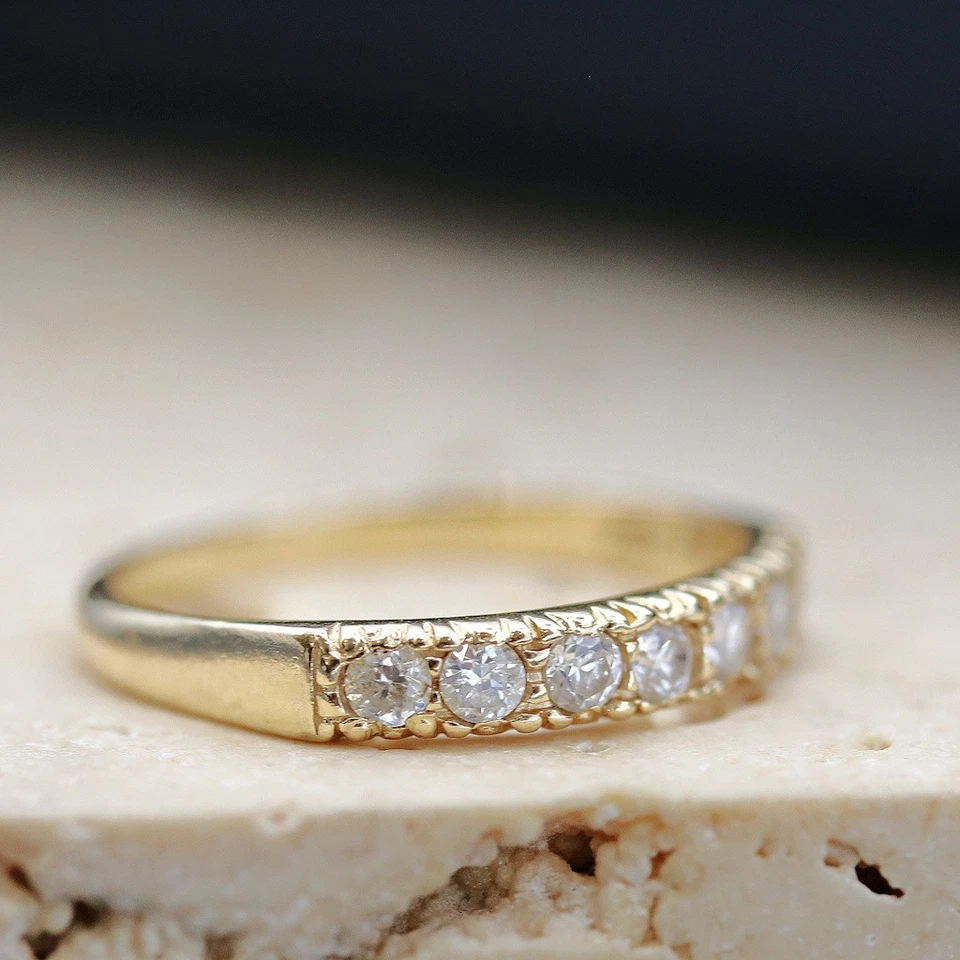 14ct Yellow Gold CZ Half Eternity Ring – Size M — 第 2/4 张图片