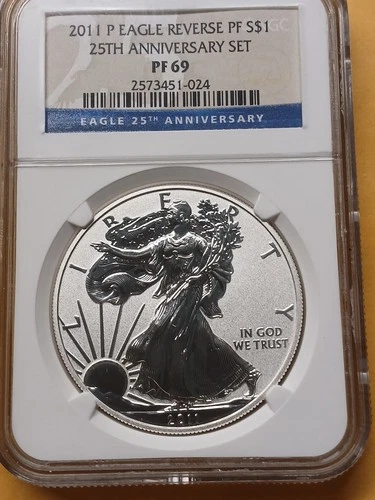 2011-P $1 Reverse Proof American Silver Eagle 25th Anniversary Set NGC PF69 Blue