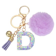 Alphabet Initial Letter Keychain Letter-D Cute Heart Resin Keyrings Purple