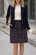 St. John Collection Tweed Eyelash Knit Multicolor Pencil Skirt Size Medium Prepp