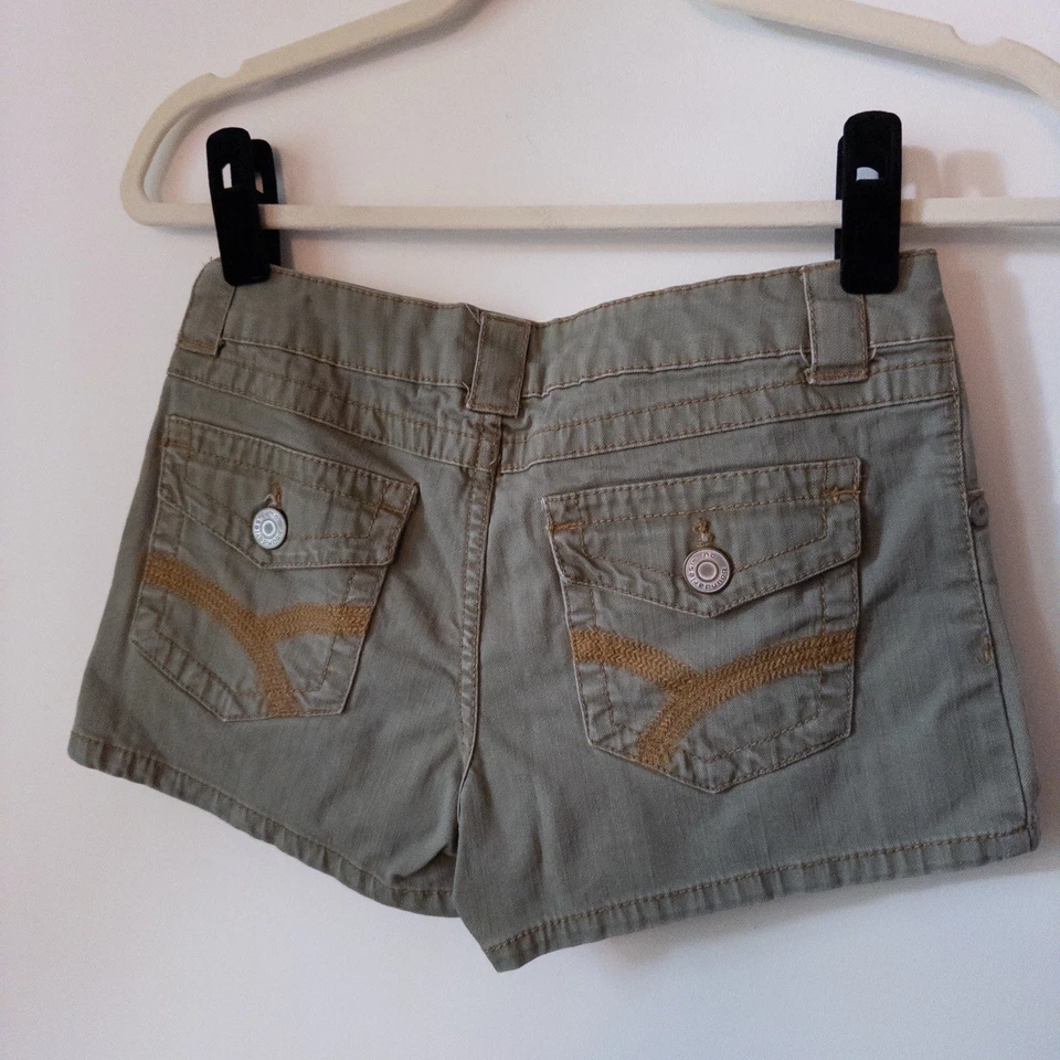 Y2K No Boundaries Olive Green Micro Shorts Juniors 3 Low Rise Stretch 2000s 2.5" - Image 4 of 4
