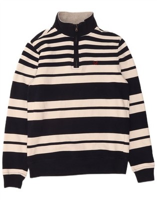 CREW CLOTHING Herren Zip Neck Sweatshirt Pullover Medium Navy Blau Gestreift BR10