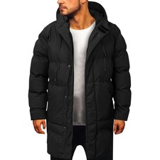 Mens Winter Hooded Long Jacket Quilted Bubble Coat Padded Puffer Warm Outwear UK