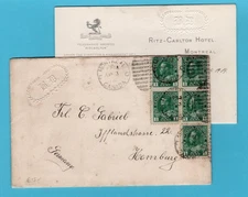 CANADA Ritz-Carlton Hotel cover 1914 Montreal to Hamburg, Germany