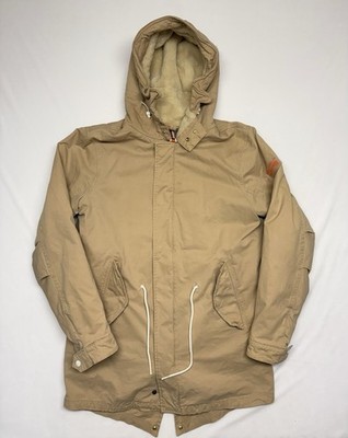 Scotch & Soda Men's Khaki Parka Jacket Size M Sherpa Lined Hooded Coat